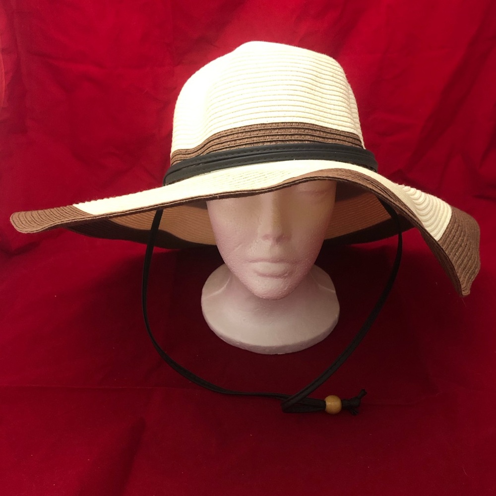 Sloggers Braided Paper Brown Color Block 22.5in Medium Summer Sun Hat Chin Strap